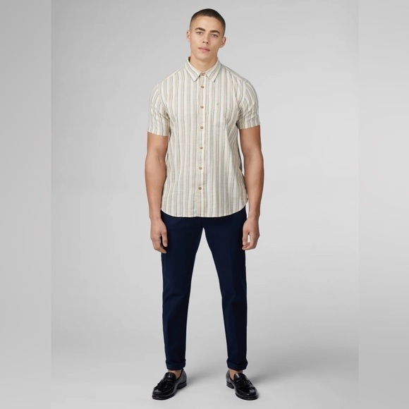 Ben Sherman Men's Signature Mod Stripe Shirt Sz 2XL Blue Green Stripe - Picture 3 of 7